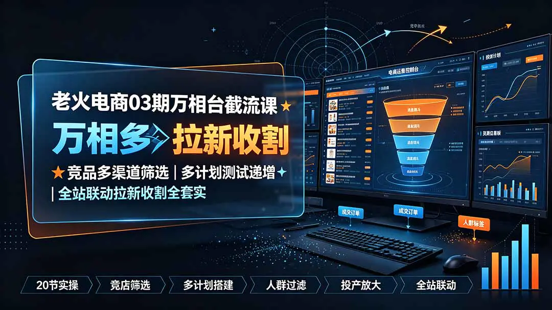 万相台截流实战课:竞品多渠道筛选,多计划测试递增,全站联动拉新收割