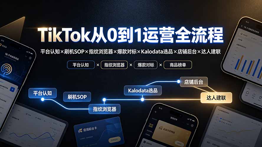 TikTok从0到1运营全流程，平台认知环境搭建账号定位选品商品卡优化运营大促营销工具