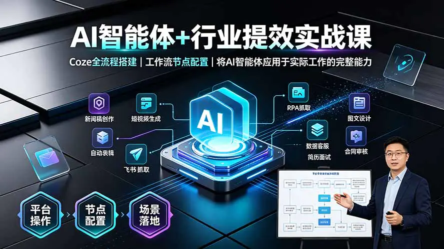 AI智能体+行业提效实战课,Coze搭建工作流插件配置自动化剪辑数据联动审核
