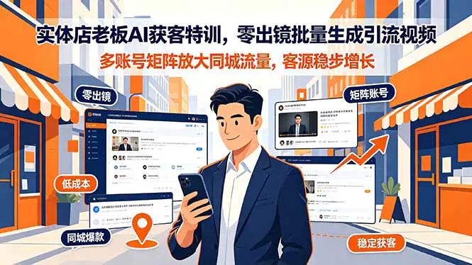 实体店老板AI获客特训,零出镜批量生成引流视频,多账号矩阵放大同城流量