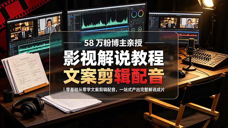 影视解说实操课,文案剪辑配音三大板块零基础制作完整成片