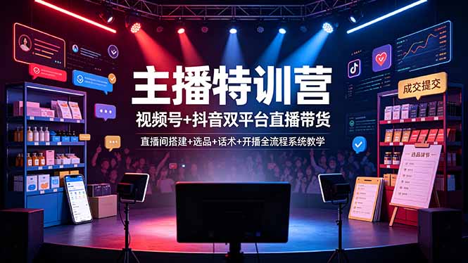 视频号抖音双平台直播带货特训营，搭建选品运营话术剪辑全流程