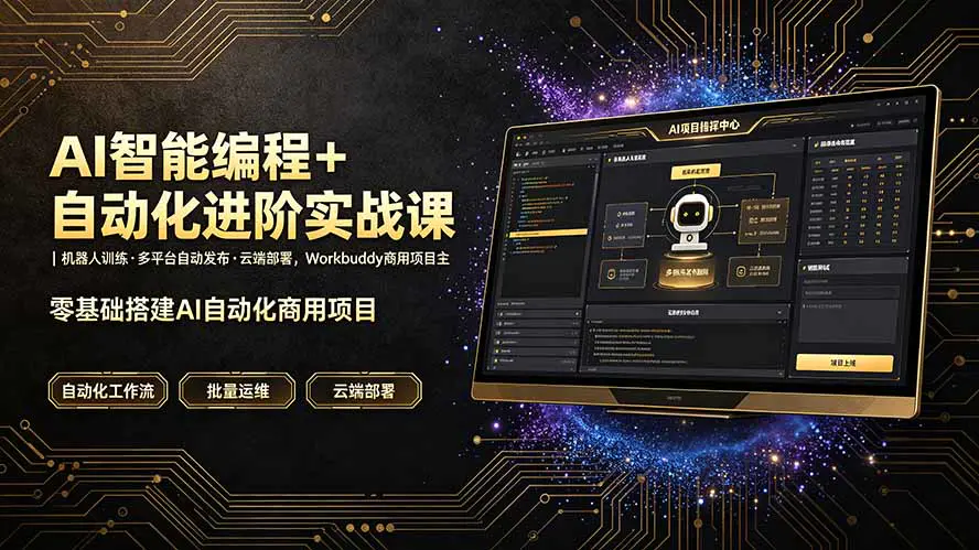 AI智能编程+自动化进阶实战课,机器人训练·多平台自动发布·云端部署,Workbuddy商用项目全流程