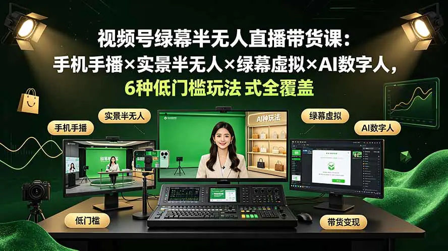 蝴蝶号绿幕半无人直播带货课,不露脸低人力手机OBS双方案开播