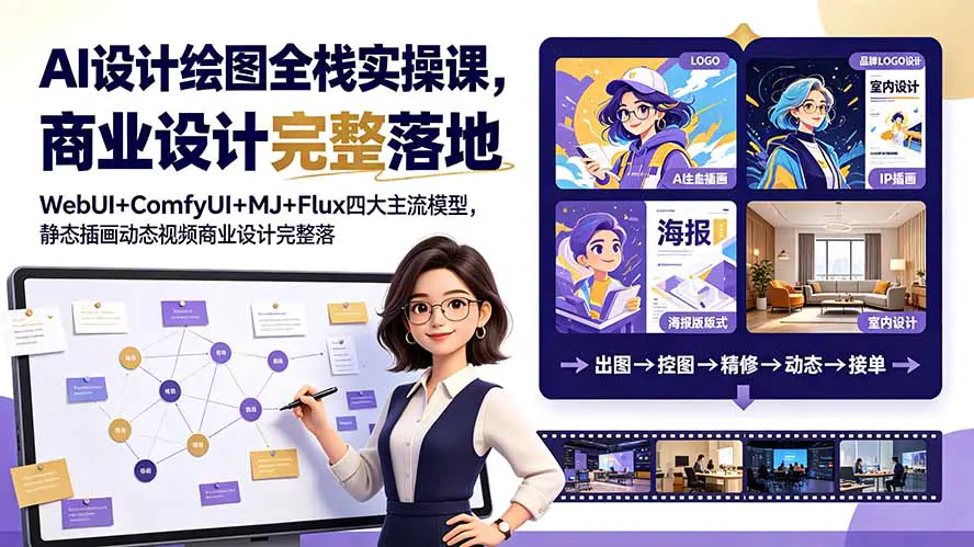 零基础AI设计绘图全能课,WebUI+ComfyUI+MJ+Flux安装部署提示词参数