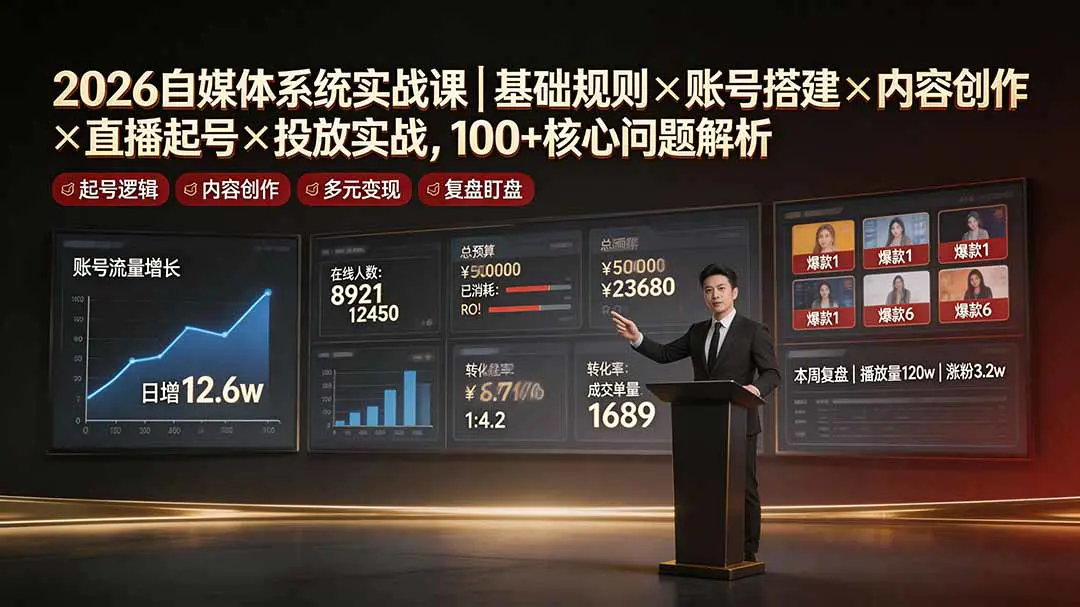 2026自媒体系统实战课,账号实名限流养号发布规则违禁内容