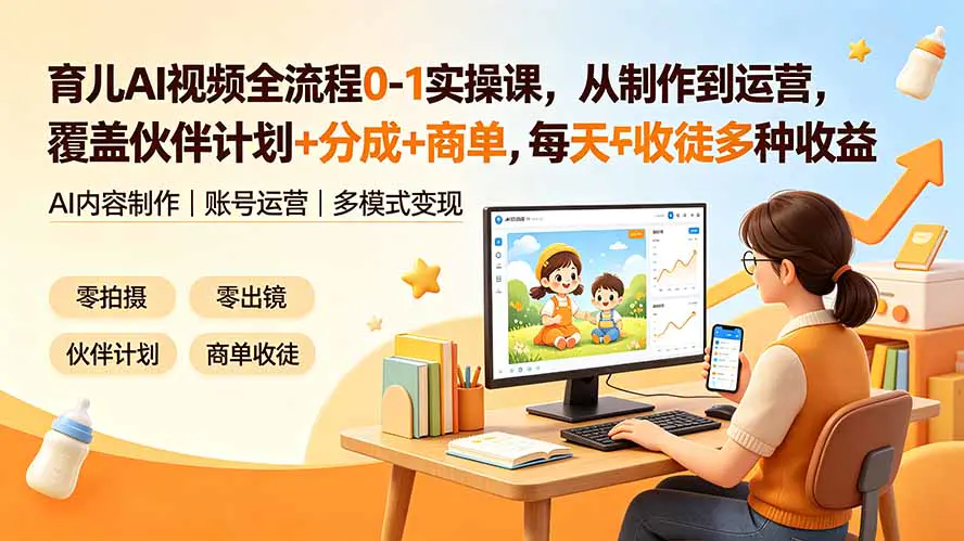 育儿赛道AI视频教程,无需拍摄真人出镜抖音伙伴计划开通运营收徒多模式盈利