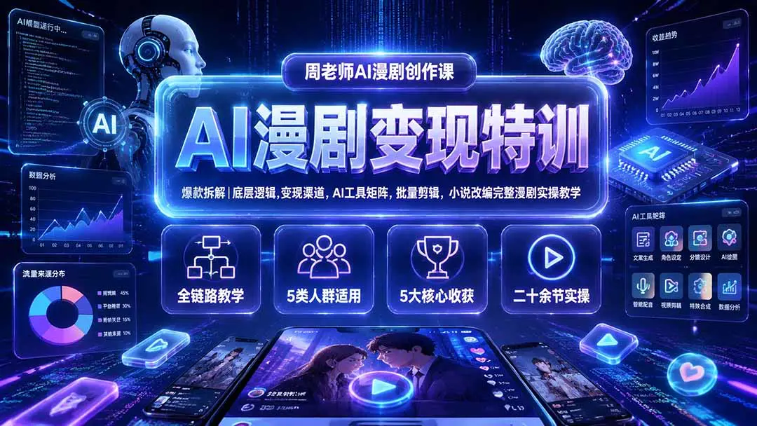 AI漫剧创作课,底层逻辑变现渠道全工具实操提示词配音