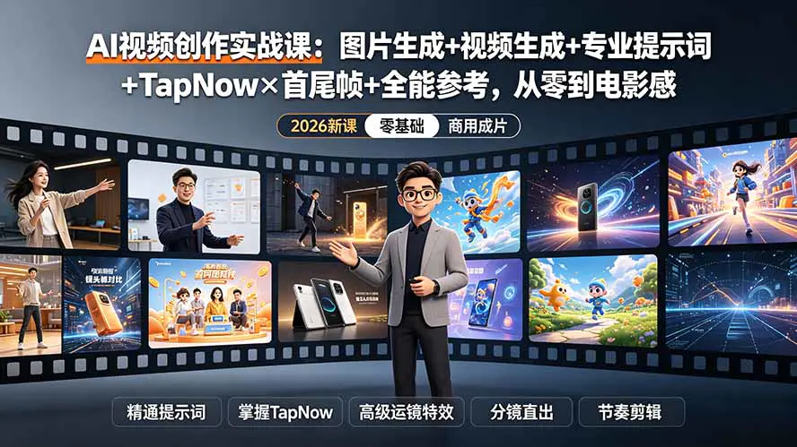 AI视频创作实战课,图文提示词TapNow首尾帧循环动画机械臂运镜