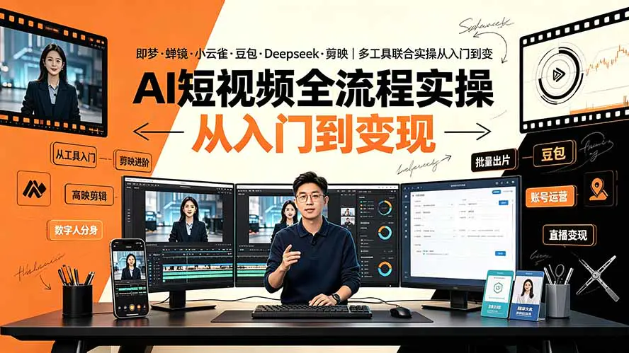 AI短视频创作变现全流程,即梦蝉镜豆包Deepseek剪映多工具实操