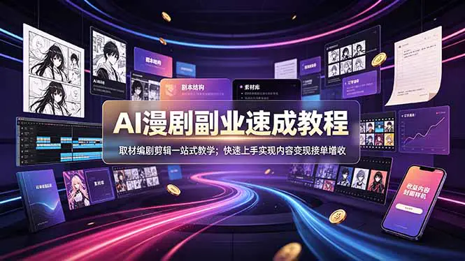 AI漫剧全流程实战,入行起号内容制作变现接单小说素材AI改写