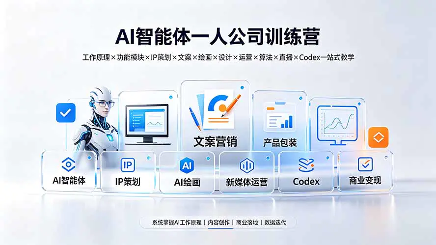 AI智能体一人公司:工作原理功能模块IP策划文案绘画设计运营算法直播Codex一站式教学