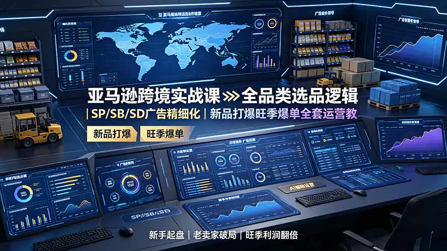亚马逊跨境电商全链路,选品SP广告SD广告SB广告降ACOS冷启动