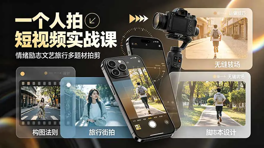 一人拍摄短视频全流程,五大景别黄金构图八大运镜稳定器转场