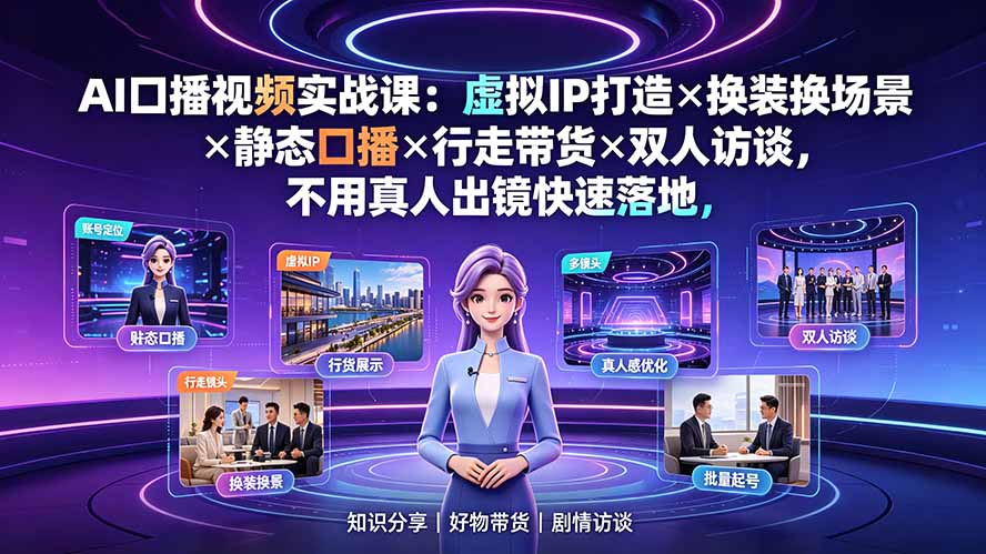 AI口播视频实战课，数字人IP打造换装场景替换静态带货行走访谈