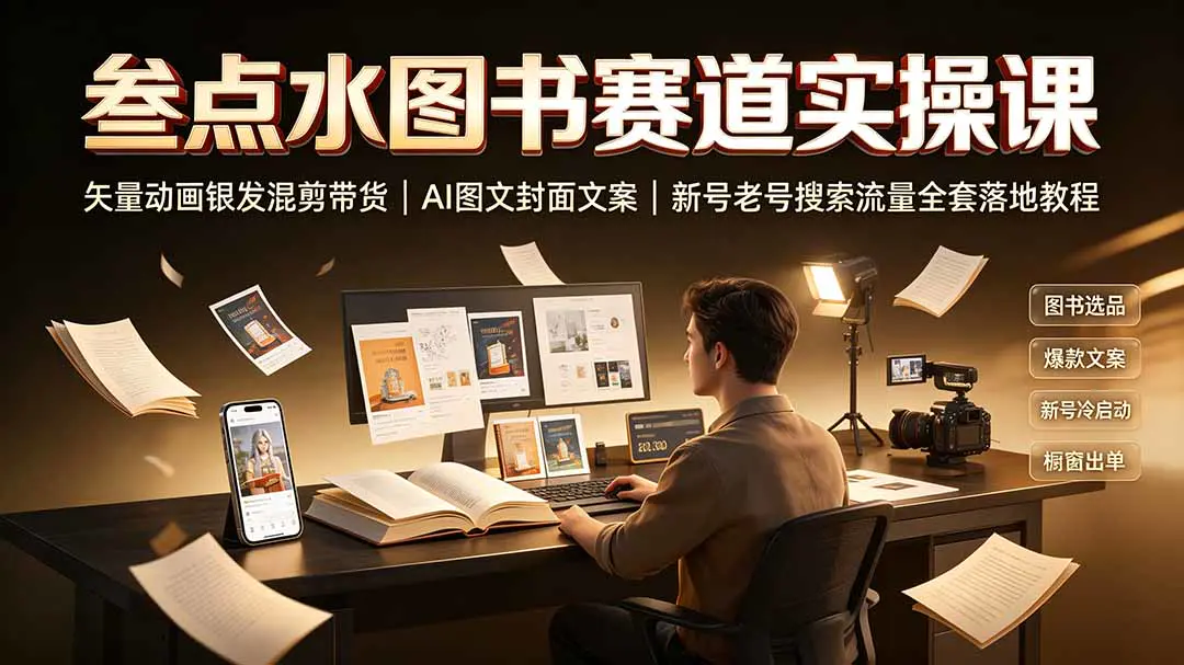 图书带货实操课,矢量动画银发混剪,AI图文封面文案,0粉开橱窗