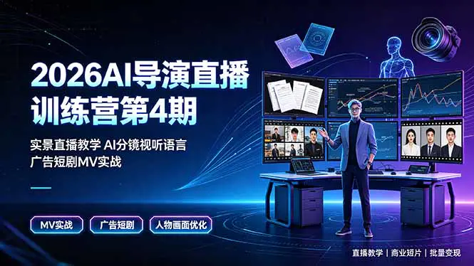 AI导演直播训练营,AI模型底层视觉资产搭建镜头控制剧本分镜,批量产出高质感变现短视频
