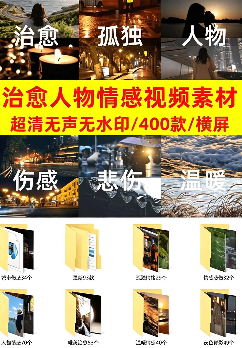 抖音治愈伤感人物情感视频素材,400款合集,无声无水印,视频感氛围拉满