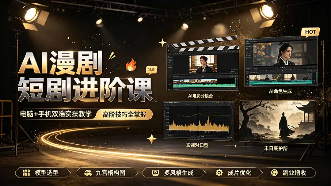 漫剧短剧制作实操课,AI基础视频模型选型手机电脑双平台制作