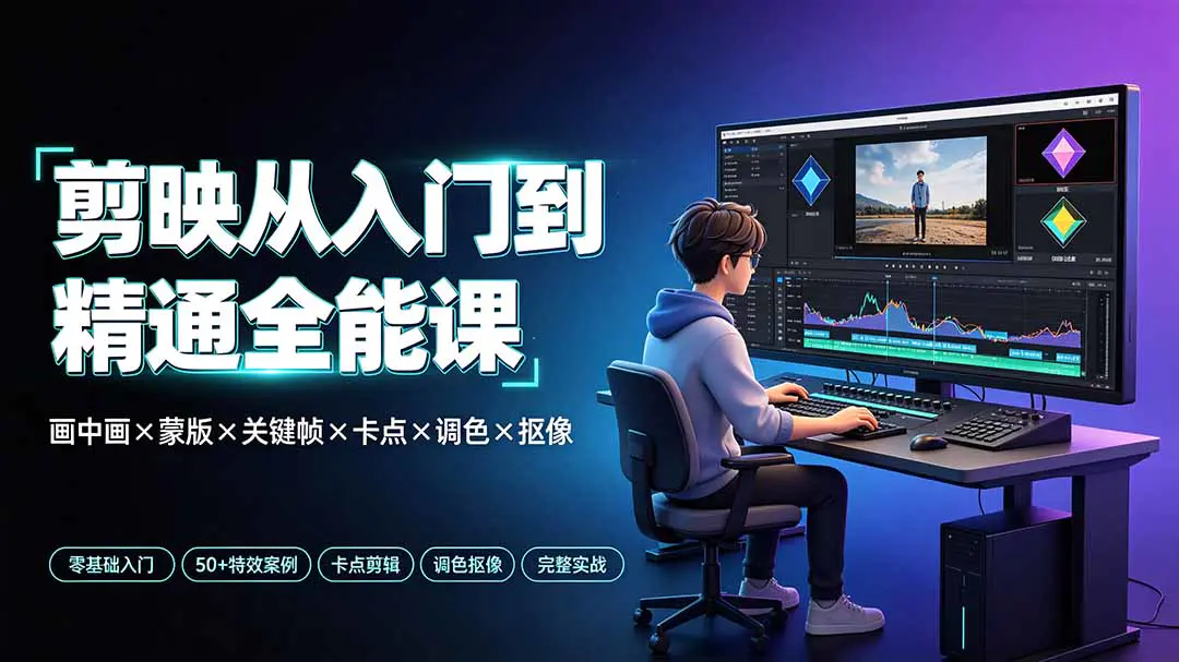 剪映从入门到精通全能课:画中画蒙版关键帧卡点调色抠像,一站式掌握剪辑核心技能