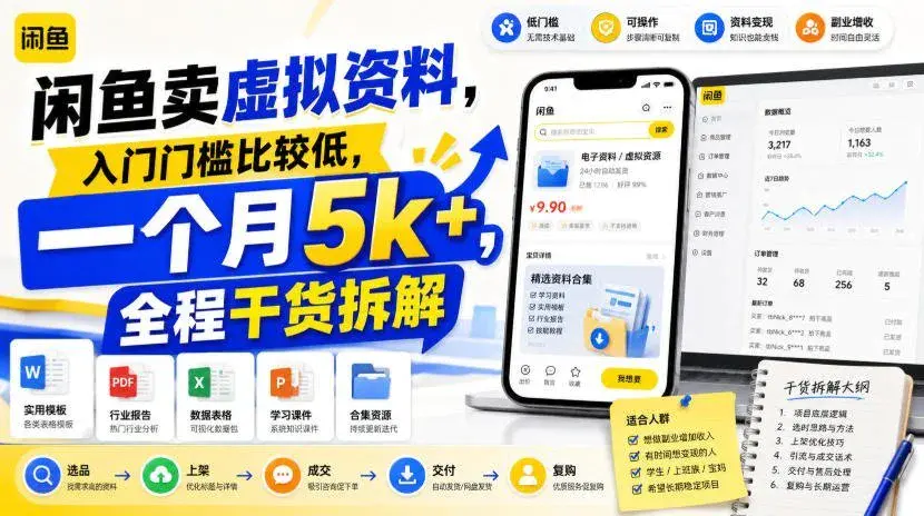 闲鱼虚拟资料项目,零门槛也能月入5k+