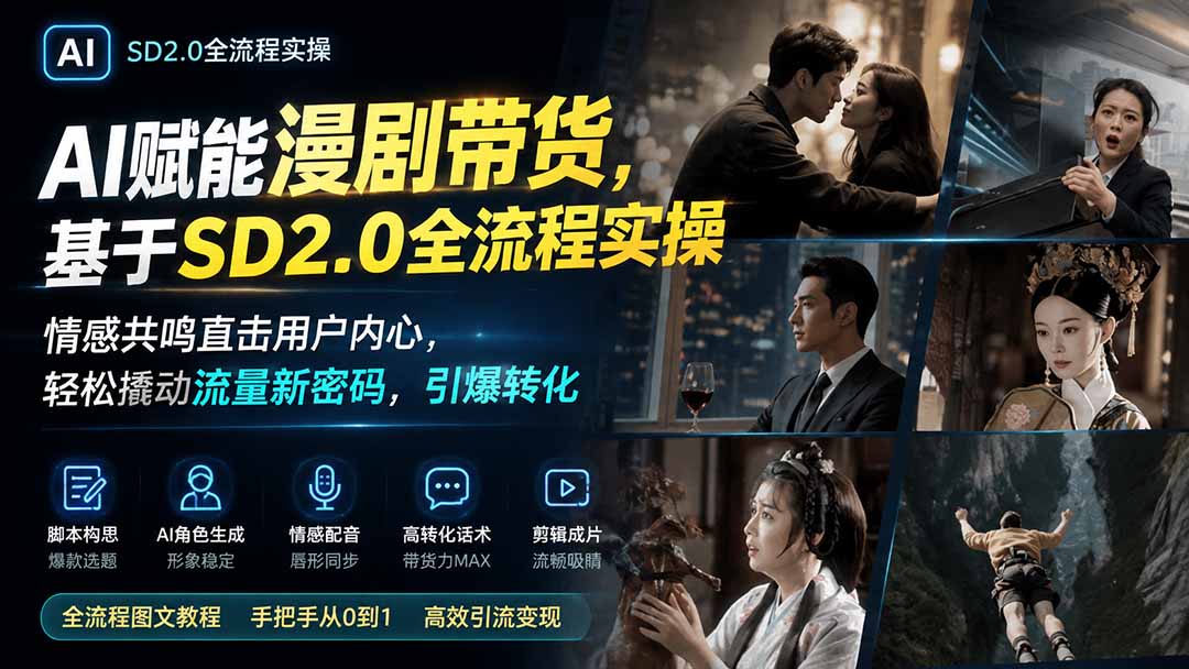 AI情感短剧带货全流程实操，基于SD2.0技术，情感共鸣直击用户内心，轻松撬动流量新密码（飞书文档）