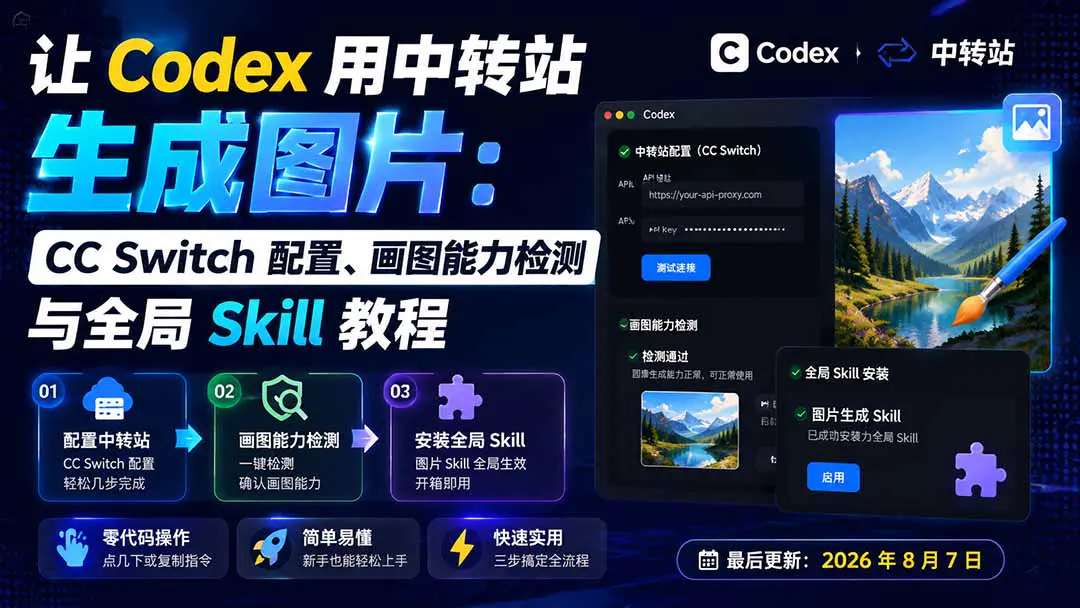 让 Codex 用中转站生成图片:CC Switch 配置、画图能力检测与全局 Skill 教程(飞书文档)