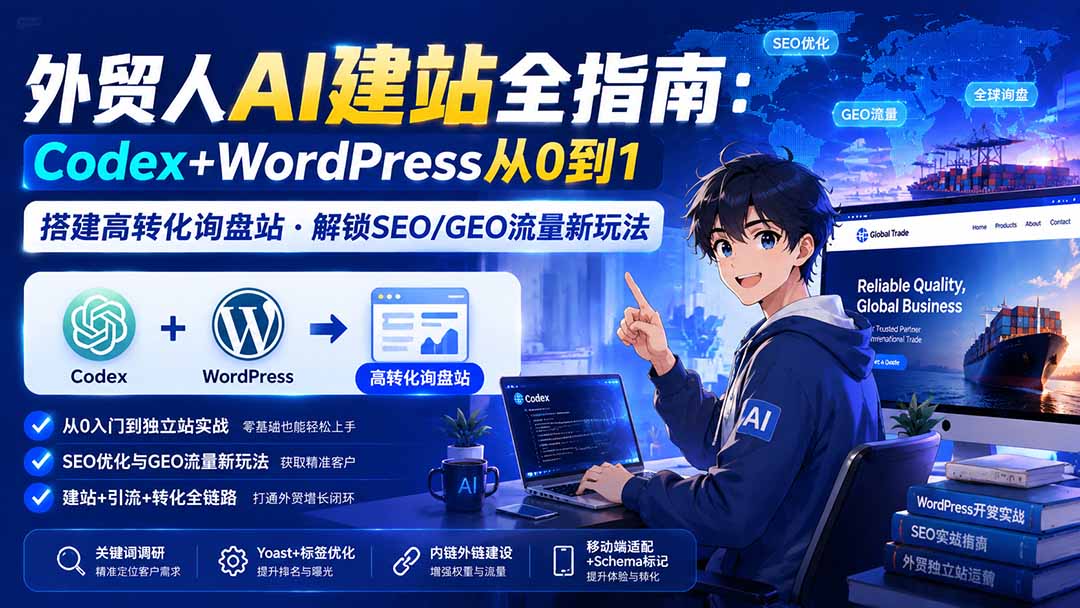外贸人AI建站全指南:Codex+WordPress从0到1搭建高转化询盘站,解锁SEO/GEO流量新玩法