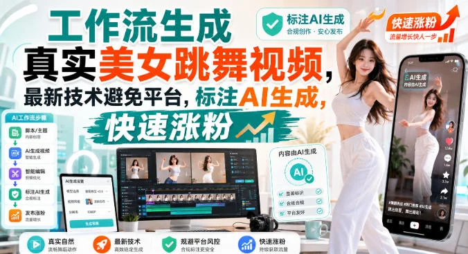 AI生成美女跳舞视频，不用露脸也能涨粉