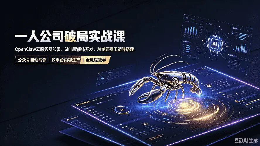 一人公司AI自动化实战课,OpenClaw云服务器部署、Skill智能体开发、AI龙虾员工矩阵搭建