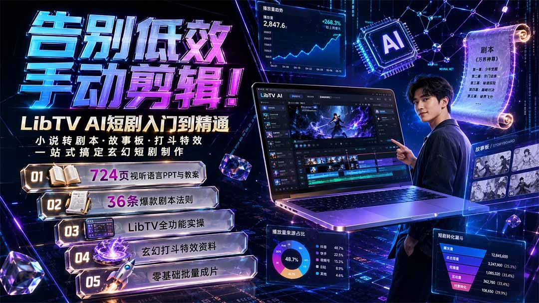 LibTV AI短剧生成从入门到精通，小说转剧本方法，故事板打斗特效一站式搞定玄幻短剧制作