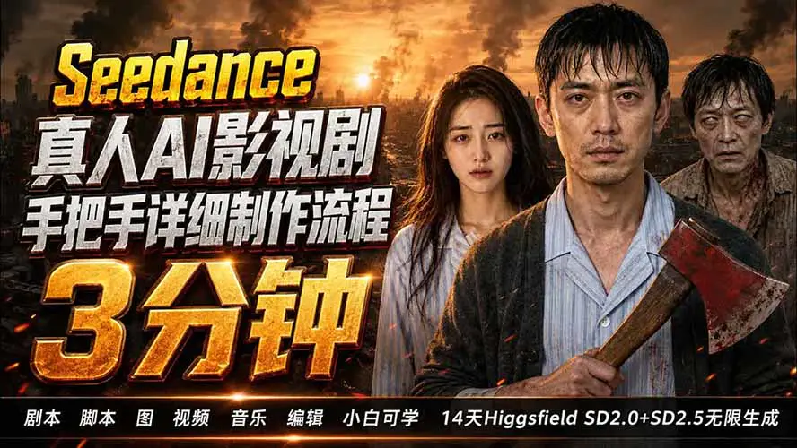 3分钟真人AI影视剧怎么做?SD 2.0手把手完整制作流程,Higgsfield 14天SD 2.0/2.5无限生成