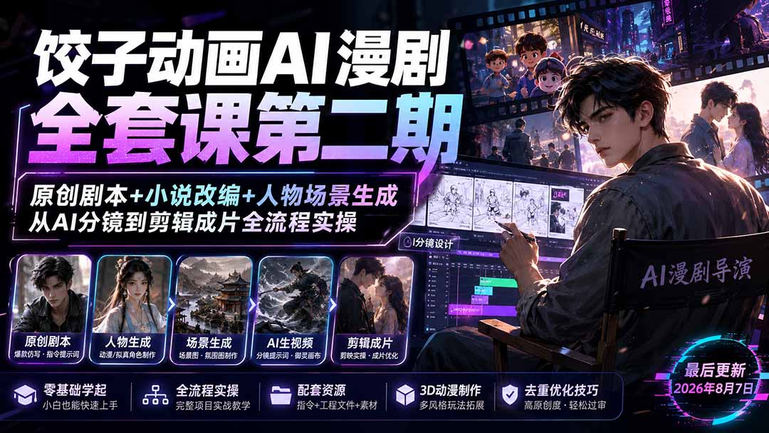 零基础AI漫剧制作教程:原创剧本+小说改编+人物场景生成,从AI分镜到剪辑成片全流程实操