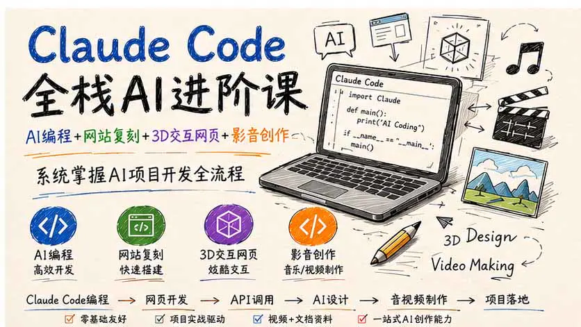 Claude Code全栈AI进阶课,AI编程+网站搭建+3D交互网页+影音创作,掌握AI项目开发全流程