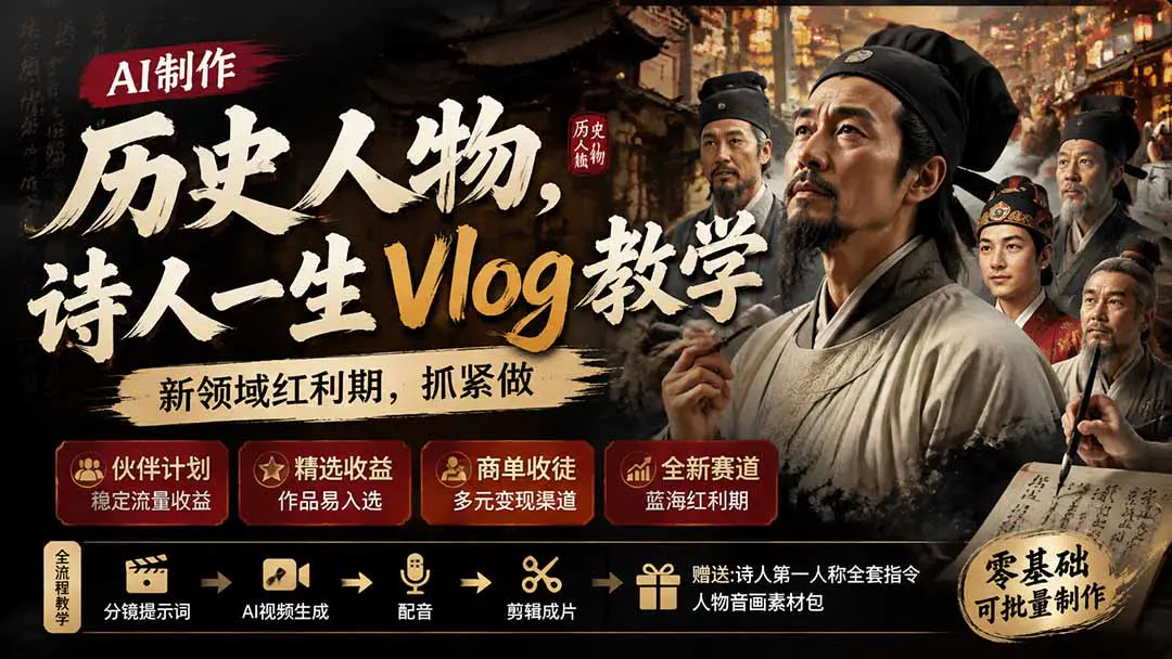 AI历史人物Vlog实操,分镜提示词视频生成配音剪辑批量