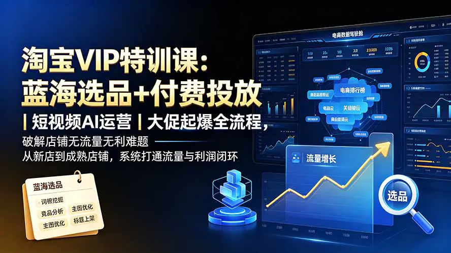 淘宝电商运营课:蓝海选品+付费投放+短视频AI运营+大促起爆全流程,破解店铺无流量无利润难题-更新