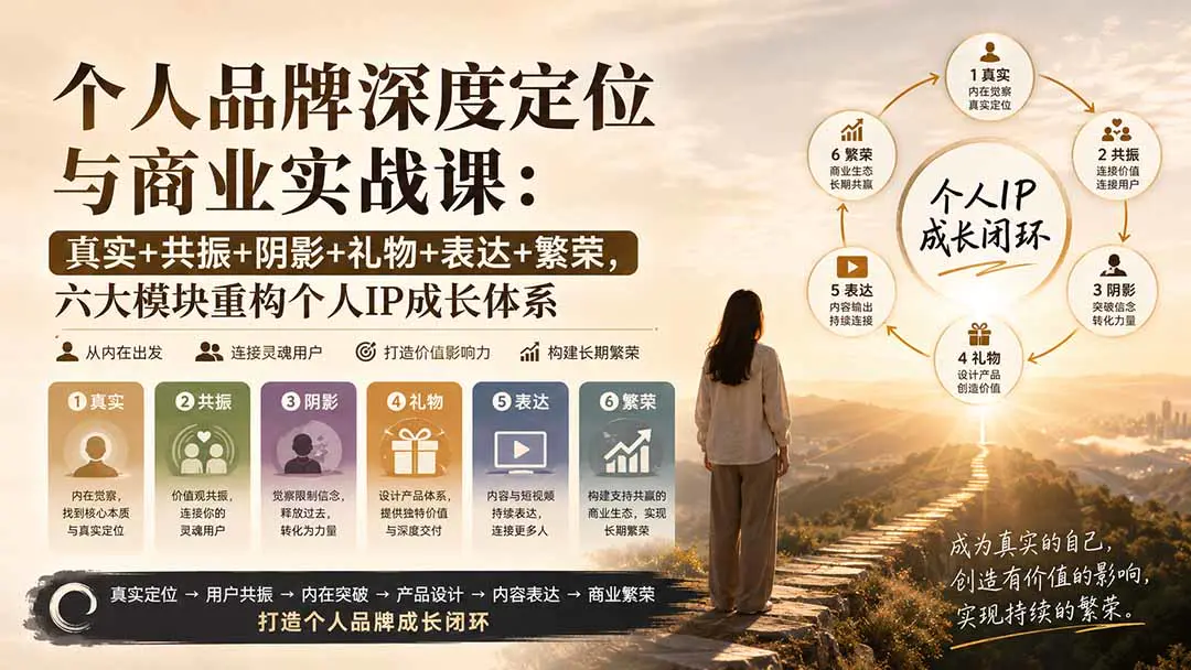 个人品牌深度定位与商业实战课:真实定位+灵魂用户共振+产品体系设计+内容表达+商业生态