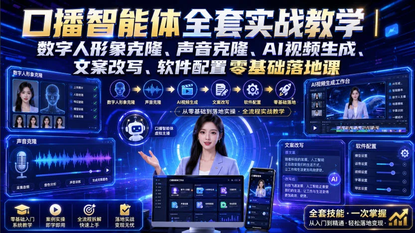 AI口播实战课，数字分身声音克隆文案改写软件配置