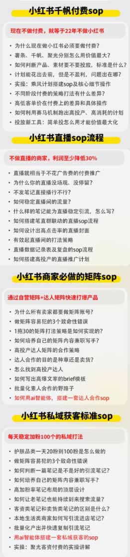 小红书高利润AI经营课：起号+爆文+付费+达人+私域，利用AI与SOP实现团队人效翻倍增长