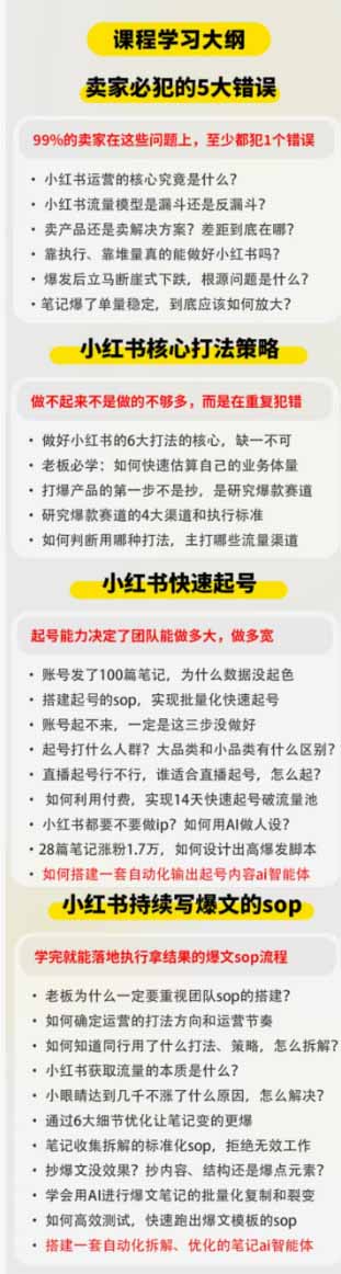 小红书高利润AI经营课：起号+爆文+付费+达人+私域，利用AI与SOP实现团队人效翻倍增长