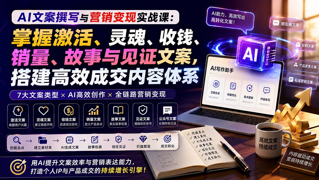 AI文案撰写与营销变现实战课：掌握激活、灵魂、收钱、销量、故事、见证与公众号文案，搭建高效成交内容体系