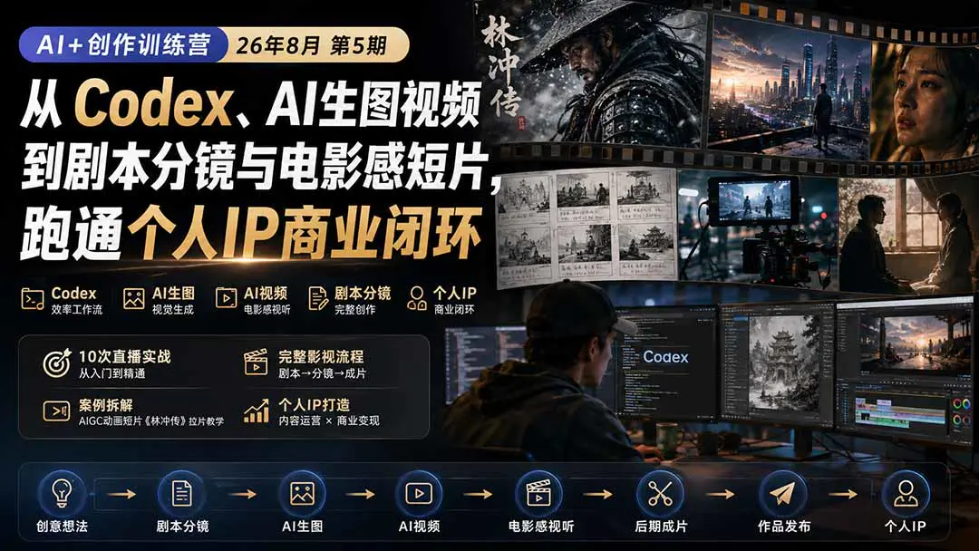 AI创作训练营:从Codex、AI生图视频、剧本分镜到后期成片与个人IP商业化