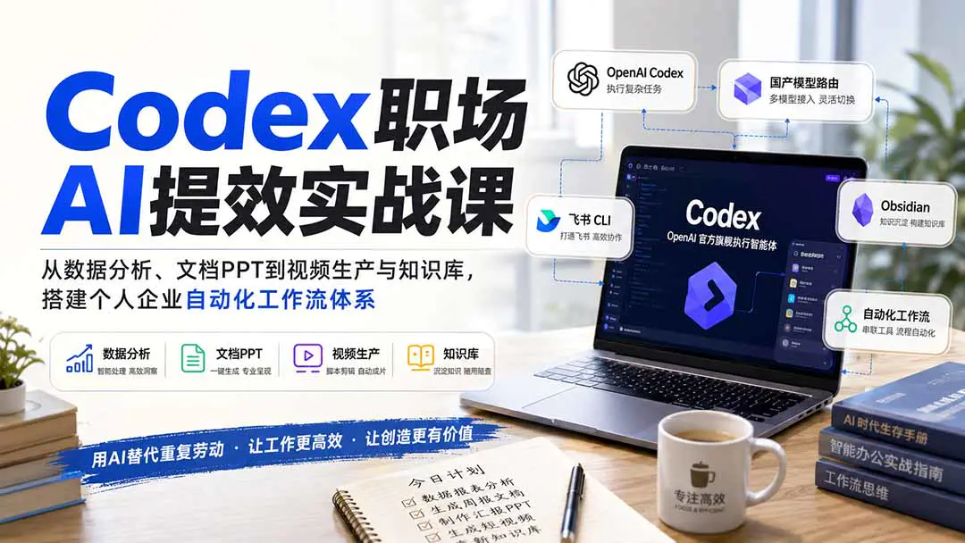 Codex自动化办公实战课:OpenAI智能体+国产模型路由+飞书CLI+Obsidian知识库