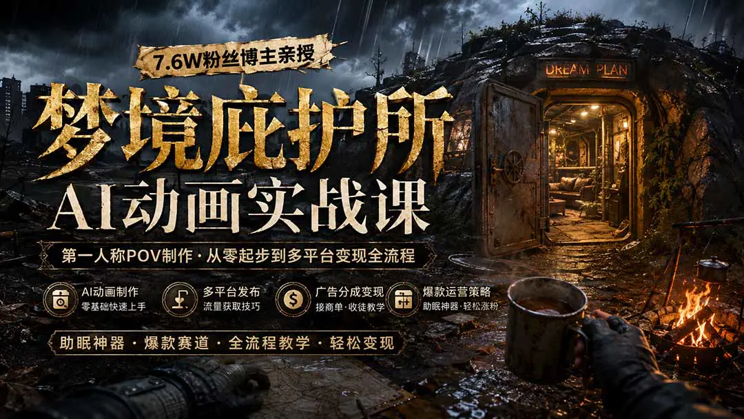 梦境庇护所AI动画实战课:第一人称POV制作,从零起步到多平台发布变现全流程