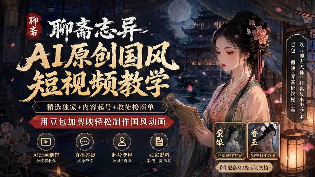 聊斋志异AI原创国风短视频制作教程,豆包+剪映+精选独家+内容起号+收徒接商单