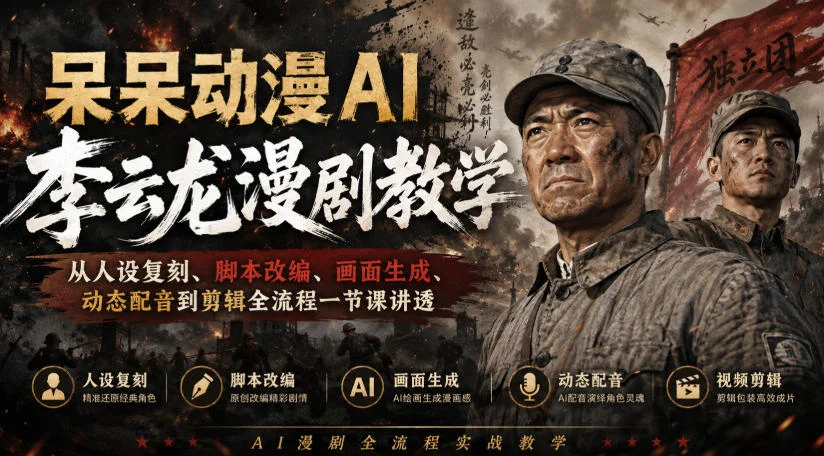 AI李云龙漫剧教程，从人设复刻、脚本改编、画面生成、配音到剪辑全流程