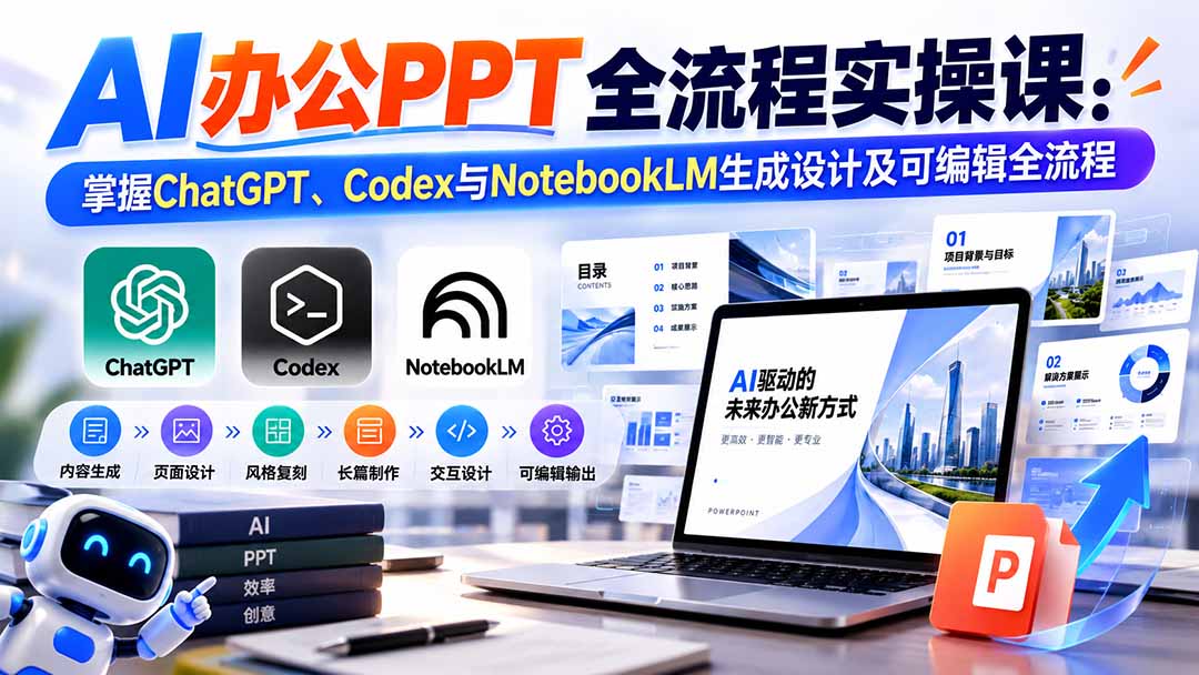 AI办公PPT全流程实操课： 掌握ChatGPT、Codex与NotebookLM生成设计及可编辑全流程（飞书文档）