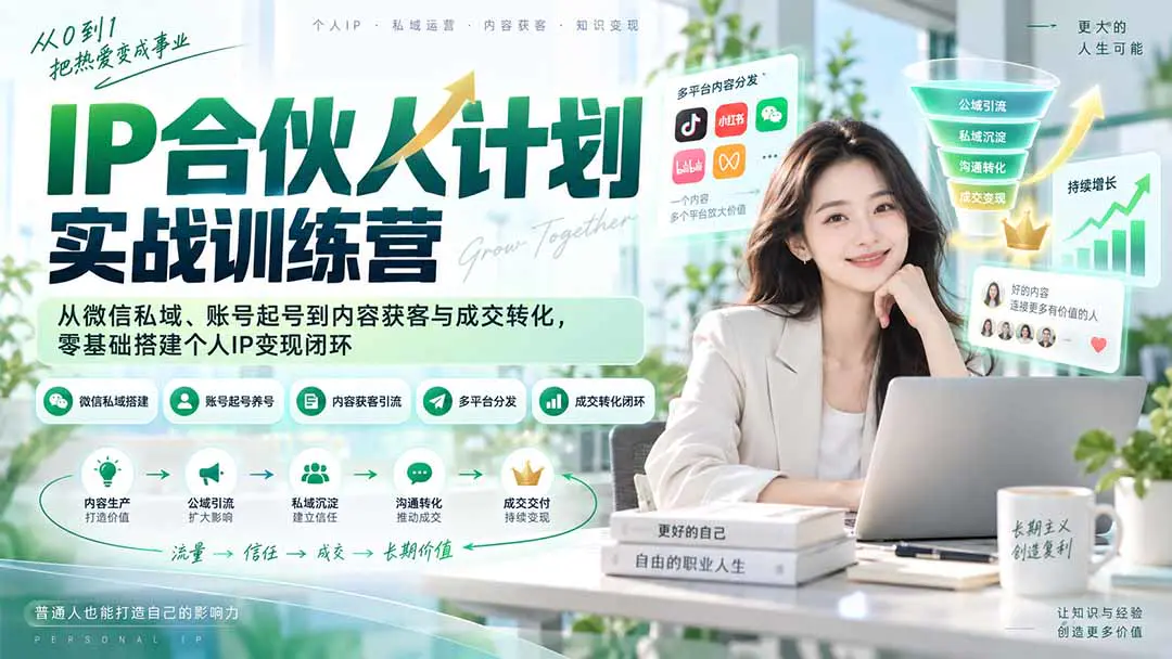 个人IP私域变现课:公域引流到微信沉淀,不出镜也能做短视频,跑通内容获客到成交完整闭环