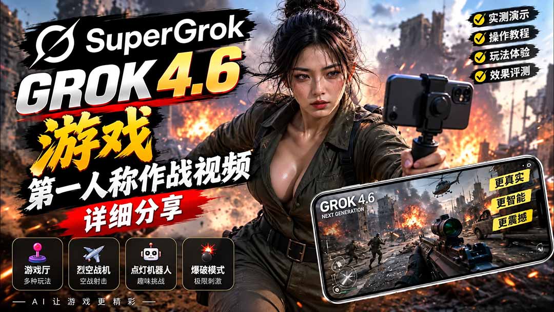 Grok 4.6 也能做游戏？第一人称作战视频实测，玩法详细讲解