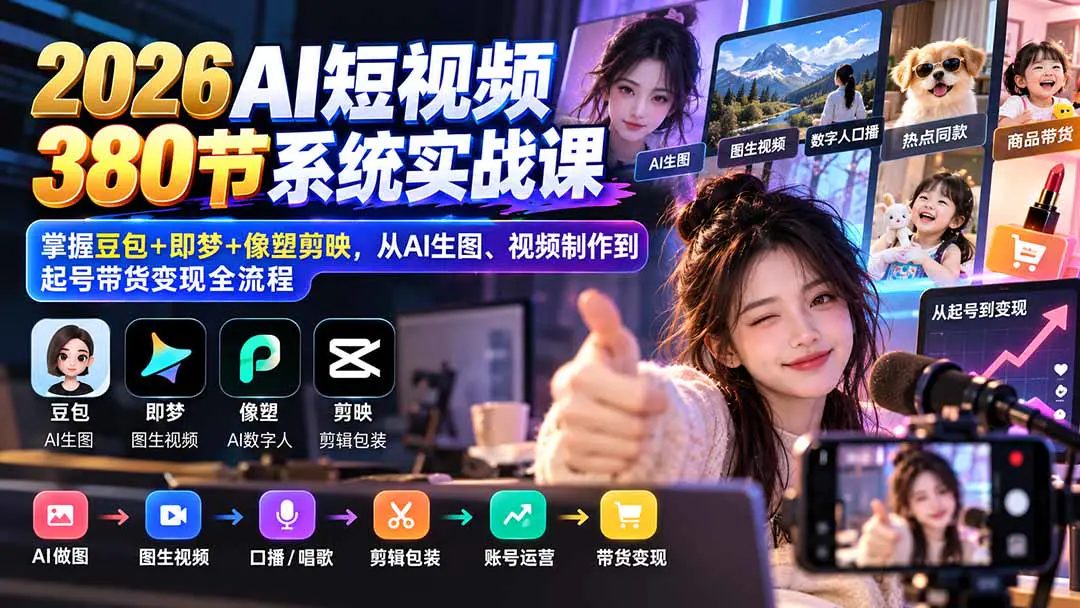 AI短视频创作与变现课:从豆包即梦做图、图生视频到账号运营与带货任务变现全流程